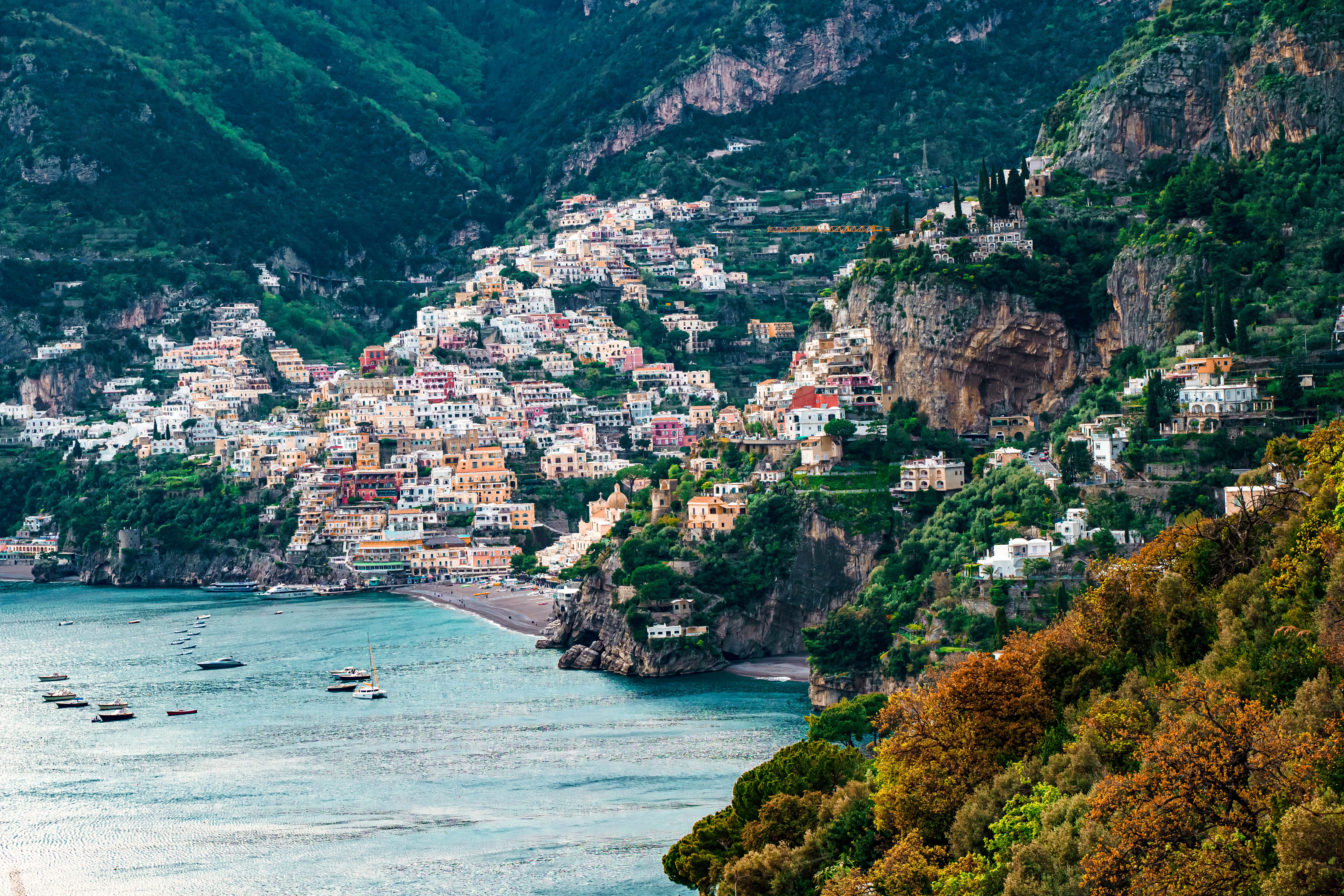 Colorful cliffside village of Positano on a fall Mediterranean cruise in Italy